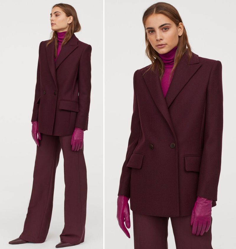 h&m burgundy wool blazer coat