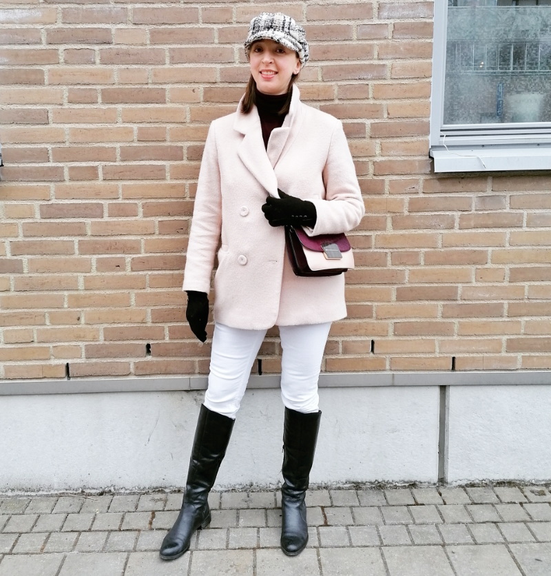 H&M pink wool blazer coat outfit